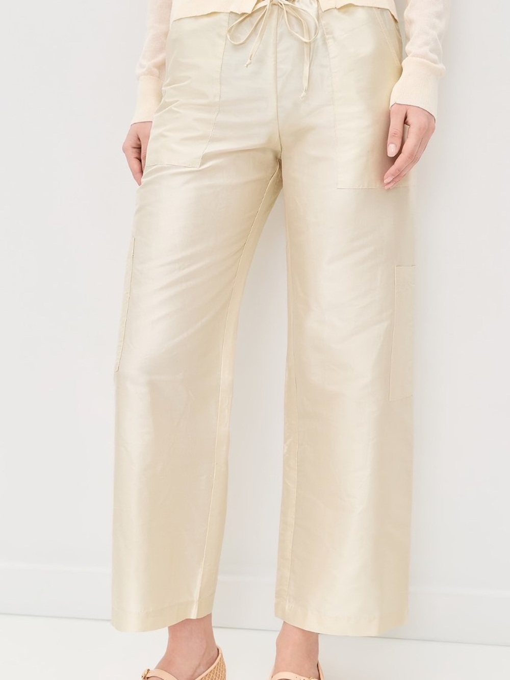 DONNI - Taffeta Drawstring Cargo Pants in Crème- Size L - Picture 4 of 4